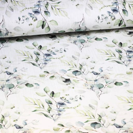 Hydrophile Baby-Baumwolle mit digitalem Druck von grünen Blättern