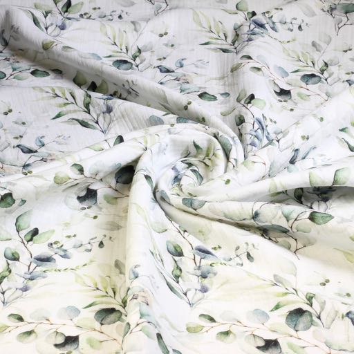 Hydrophile Baby-Baumwolle mit digitalem Druck von grünen Blättern