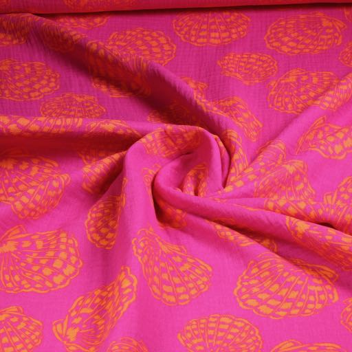 Hydrophile Baby-Baumwolle Bedruckte Muscheln Orange/Violett