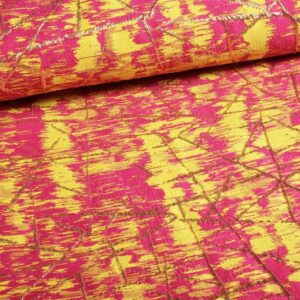 Jacquard gold lurex abstrakt gelb/rot