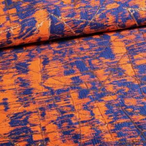 Jacquard gold lurex abstrakt orange / kobalt