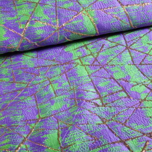 Jacquard gold lurex abstrakt grün/violett
