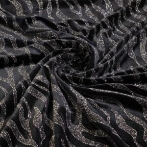 Samtstoff Stretch Glitzerstreifen Silber