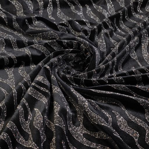 Samtstoff Stretch Glitzerstreifen Silber