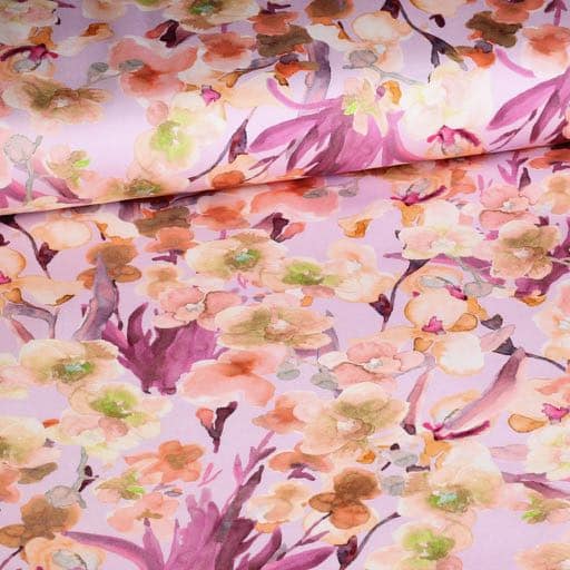Baumwoll-Stretch-Satin matt Aquarell Blume rosa