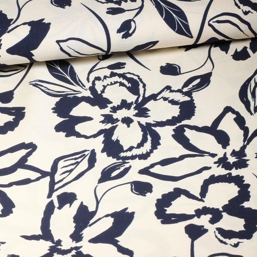 Krepp Viskose Blume schwarz