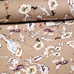 Krepp Viskose Paisley Blume ecru