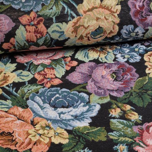 Gobelin-Stoff große Blume schwarz