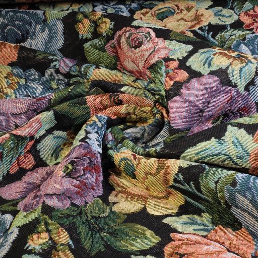 Gobelin-Stoff große Blume schwarz