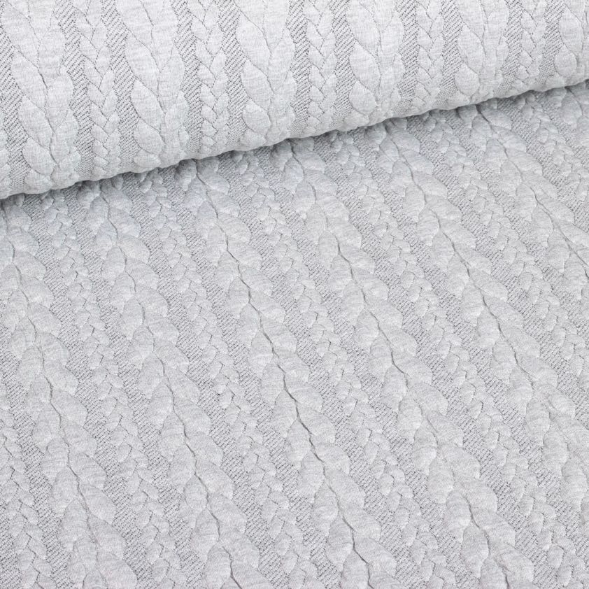 Kabelstoff Jacquard Tricot hellgrau melange