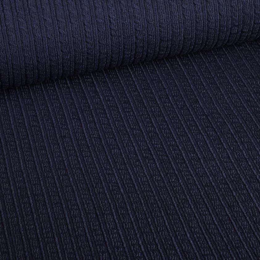 Fantasie Rippstoff Wolle Navy