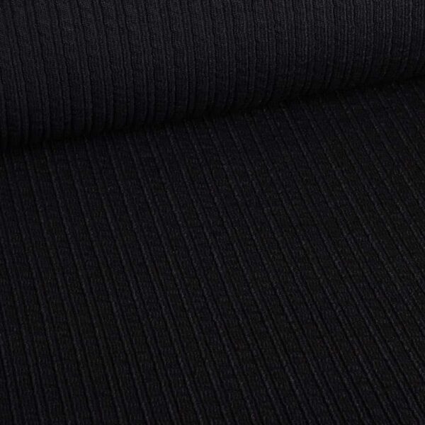 Fantasie-Rippenstoff Wolle schwarz