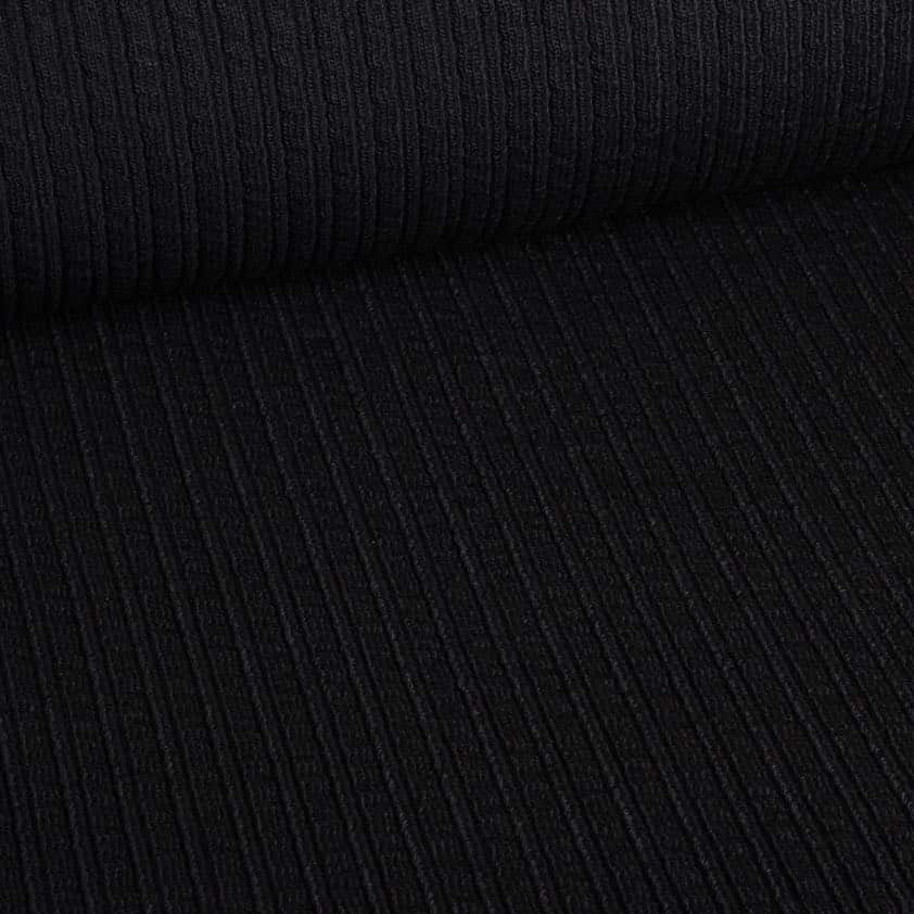 Fantasie-Rippenstoff Wolle schwarz