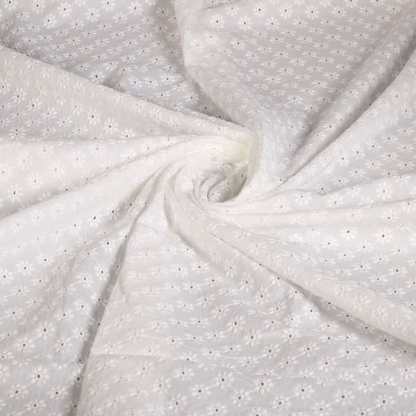 Broderie-Stoff Blume weiß