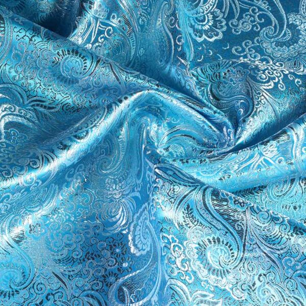 Jacquard Paisley Stoff aqua silber