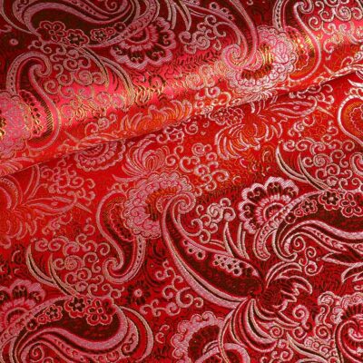 Jacquard Paisley Stoff rot mit Gold