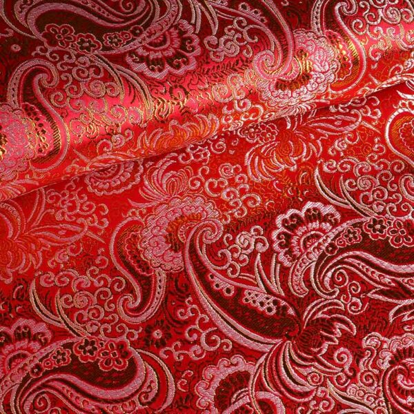 Jacquard Paisley Stoff rot mit Gold