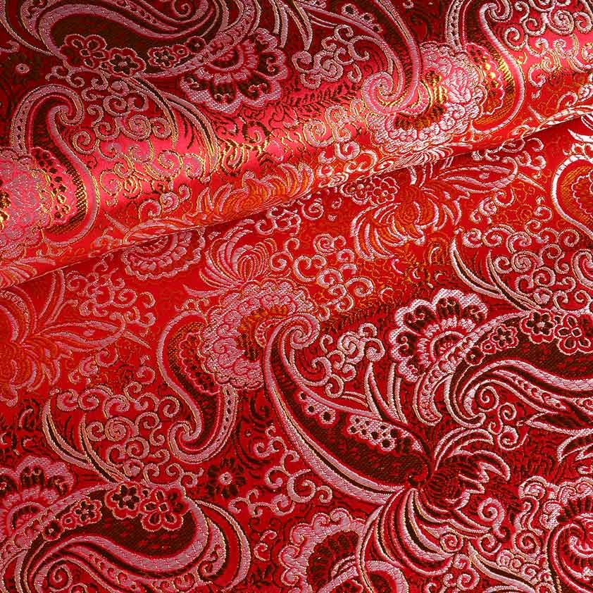 Jacquard Paisley Stoff rot mit Gold