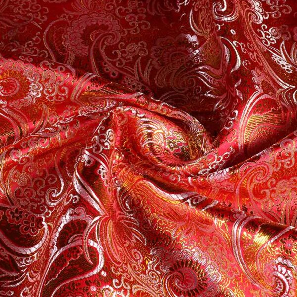 Jacquard Paisley Stoff rot mit Gold