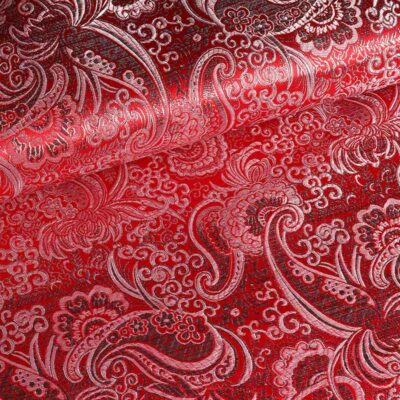 Jacquard-Stoff Paisley-Blume rot silber