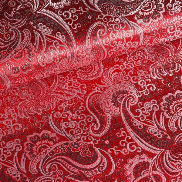 Jacquard-Stoff Paisley-Blume rot silber