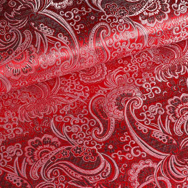 Jacquard-Stoff Paisley-Blume rot silber