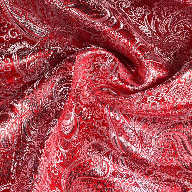 Jacquard-Stoff Paisley-Blume rot silber