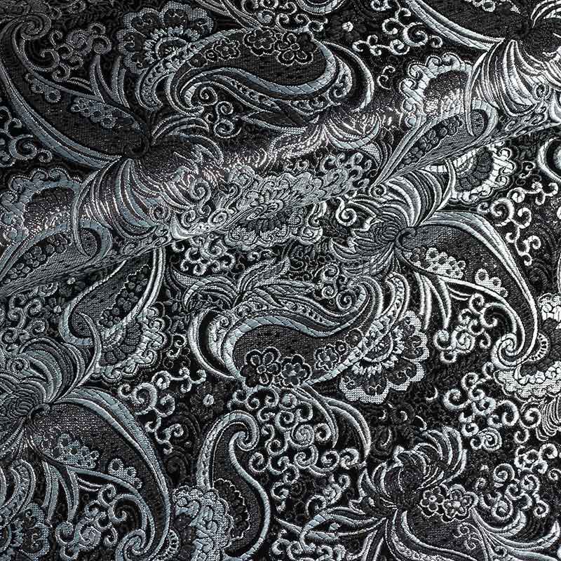 Jacquard-Paisley-Stoff schwarz mit Silber