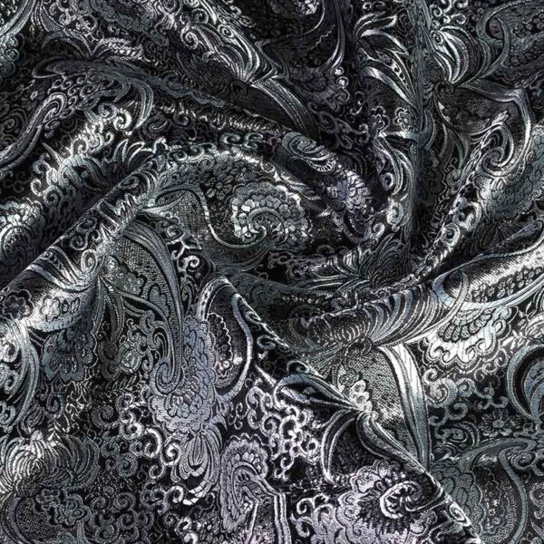 Jacquard-Paisley-Stoff schwarz mit Silber