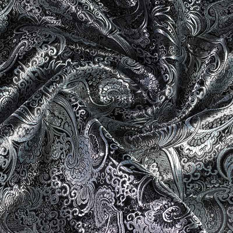 Jacquard-Paisley-Stoff schwarz mit Silber