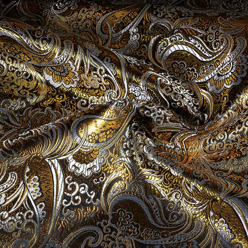 Jacquard Paisley Stoff schwarz mit Gold