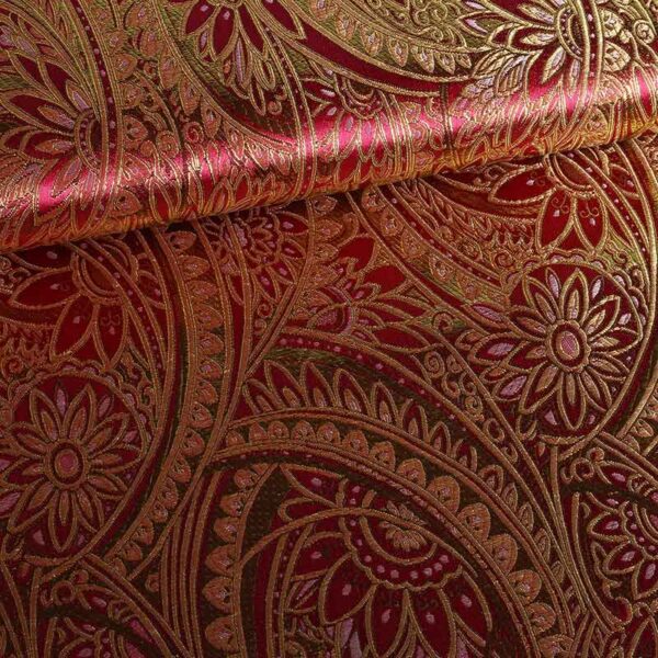 Jacquard-Stoff rot mit Gold-Lurex