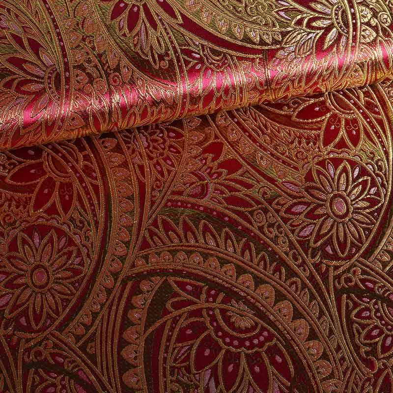 Jacquard-Stoff rot mit Gold-Lurex