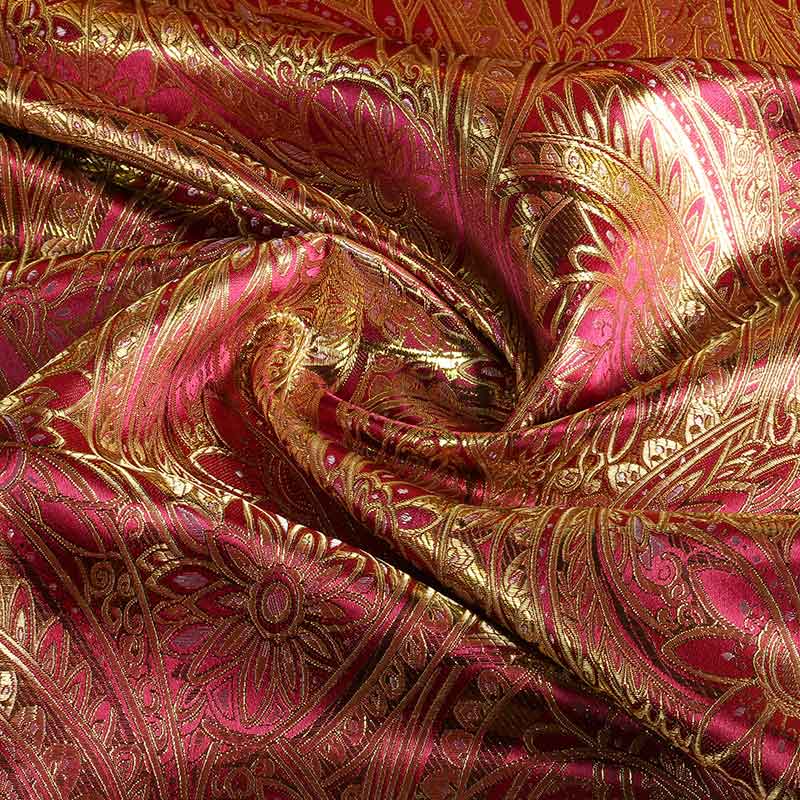 Jacquard-Stoff rot mit Gold-Lurex