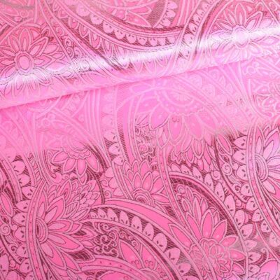 Jacquard-Stoff Blume rosa mit Silber Lurex
