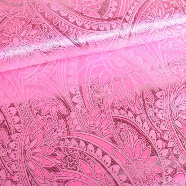 Jacquard-Stoff Blume rosa mit Silber Lurex