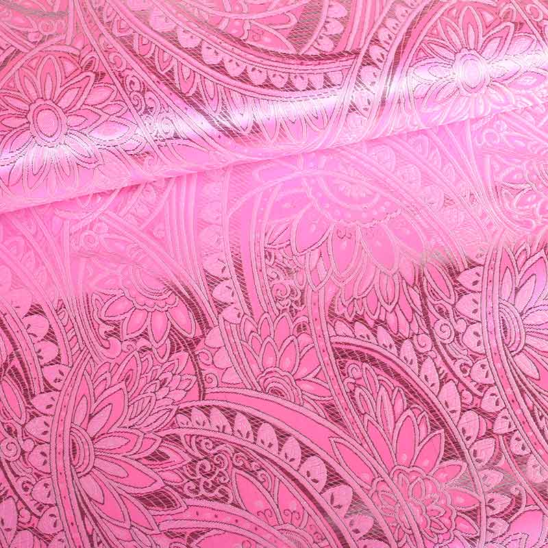 Jacquard-Stoff Blume rosa mit Silber Lurex