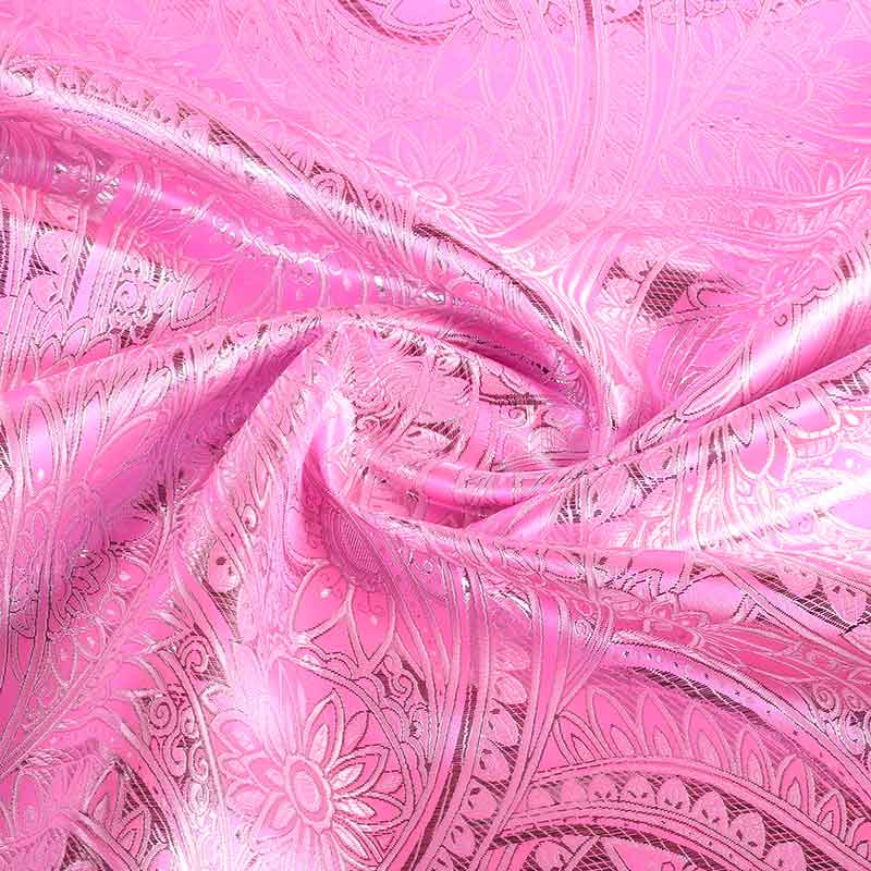 Jacquard-Stoff Blume rosa mit Silber Lurex