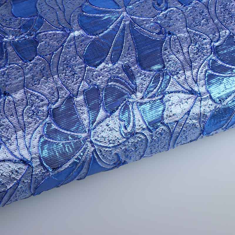 Jacquard-Stoff Blume tone in tone Lurex kobalt