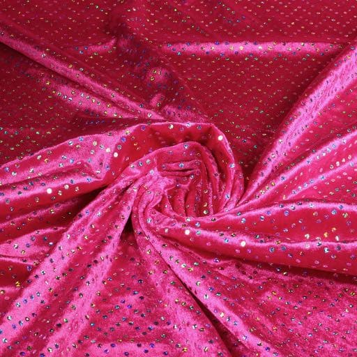 Velours de Panne fuchsia mit silbernen Hologramm-Pailletten