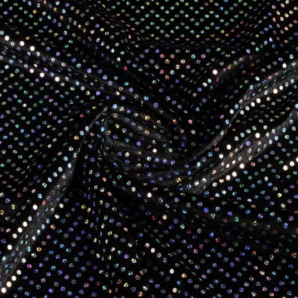 Velours de panne schwarz silber hologram Pailletten