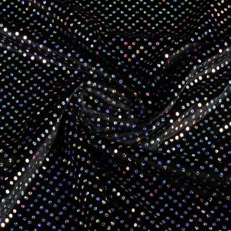 Velours de panne schwarz silber hologram Pailletten