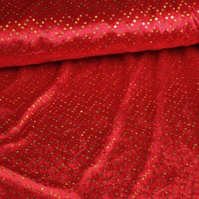 Velours de panne rot mit goldenem Hologramm-Pailletten