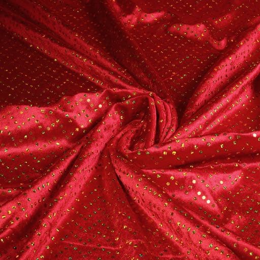 Velours de panne rot mit goldenem Hologramm-Pailletten