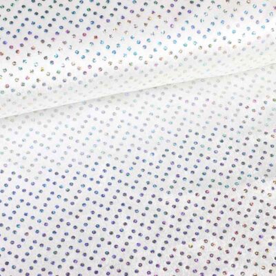 Velours de Panne weiß mit silbernen Hologramm-Pailletten
