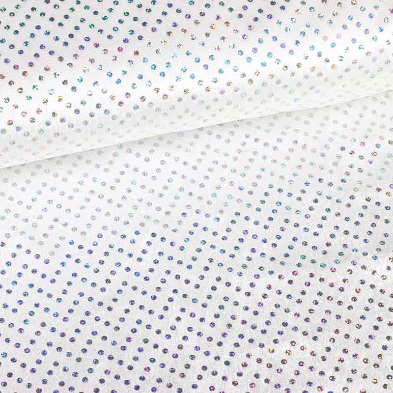 Velours de Panne weiß mit silbernen Hologramm-Pailletten