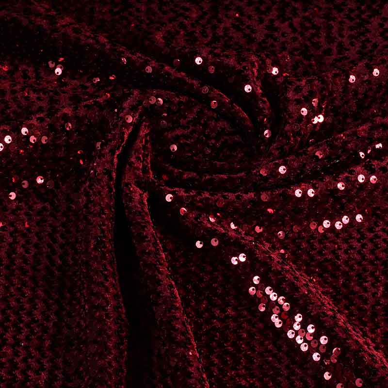 Samt-Stoff Stretch Bordeaux mit Pailletten