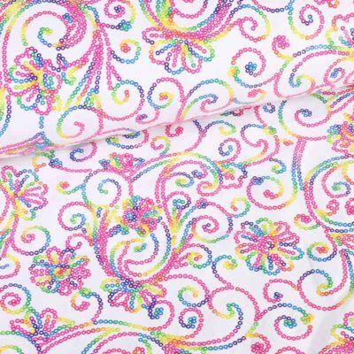 Terlenka-Stoff weiß mit Multicolor-Pailletten