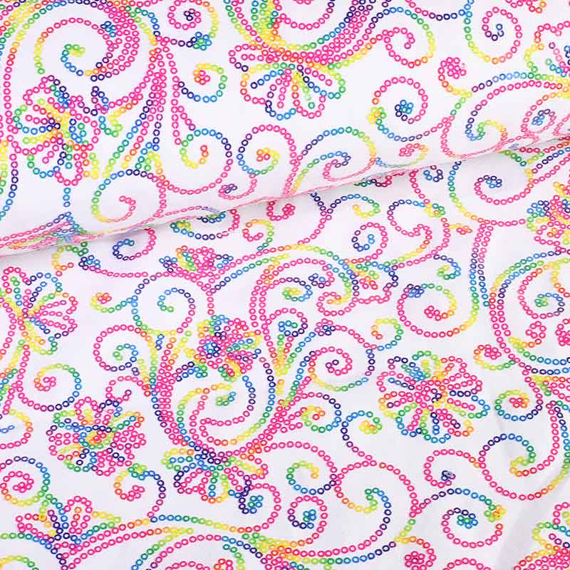 Terlenka-Stoff weiß mit Multicolor-Pailletten
