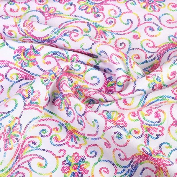 Terlenka-Stoff weiß mit Multicolor-Pailletten